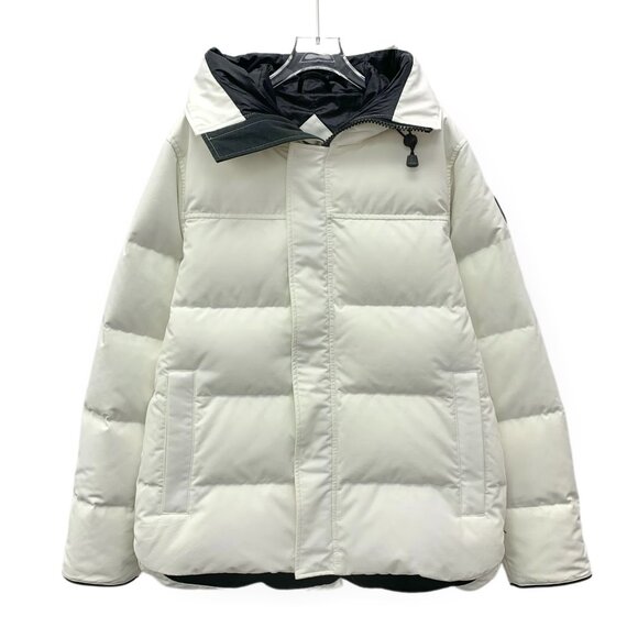 EM0017 Canada Goose White Logo Patch Hooded Zip Down Jacket Size M Stains